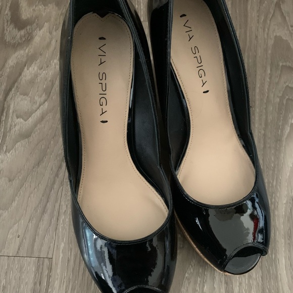 Black Via Spiga Cork Wedges - Picture 4 of 7